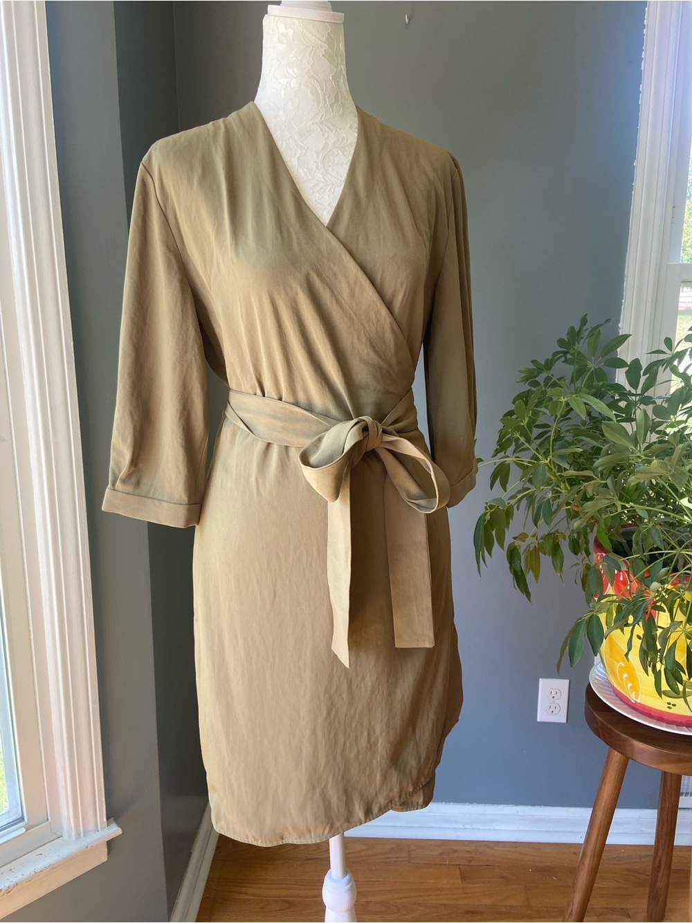 Everlane Japanese Goweave Mini Wrap Dress Sage Green Size 2